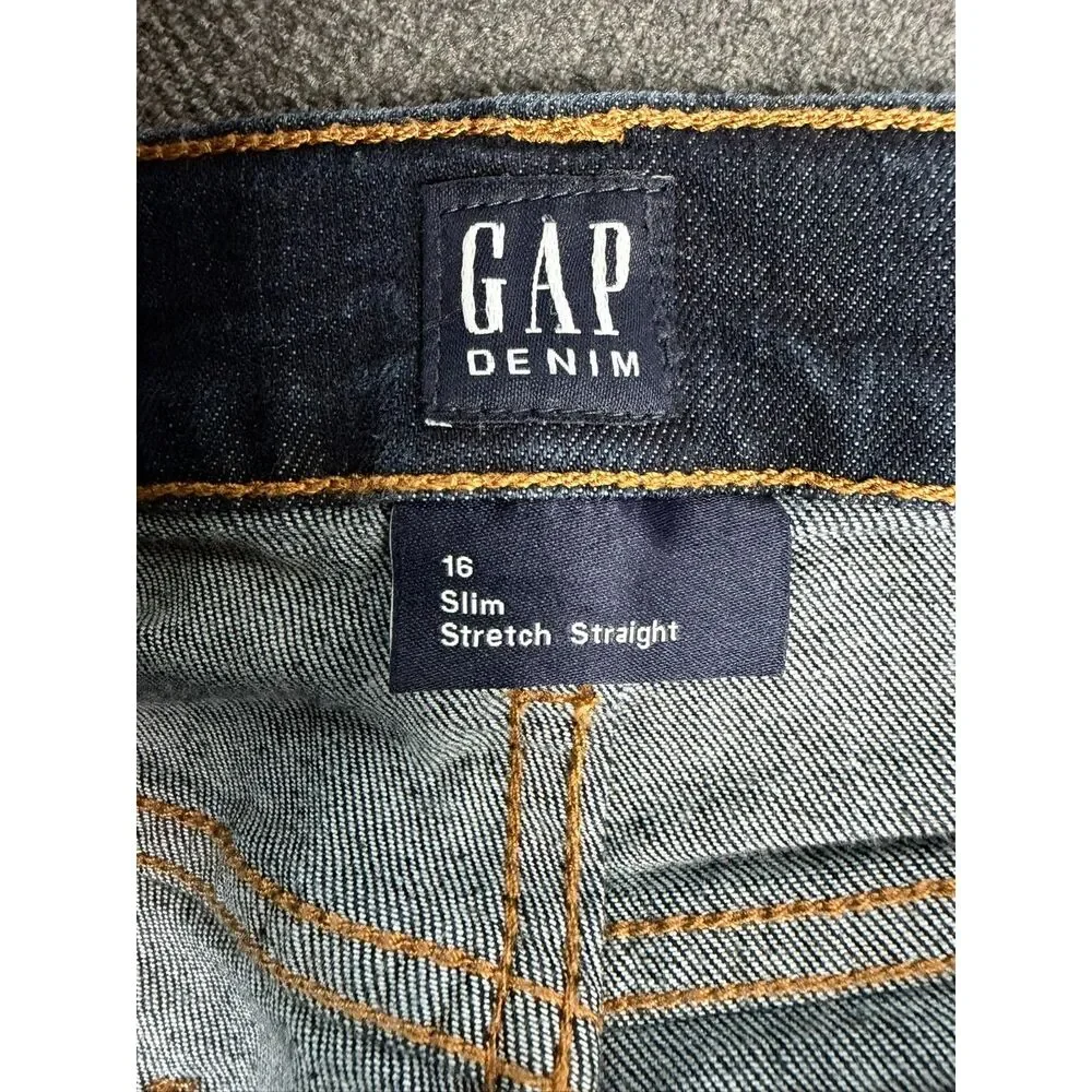 Boys GAP Dark Wash Stretch Slim‎ Straight Denim Jeans